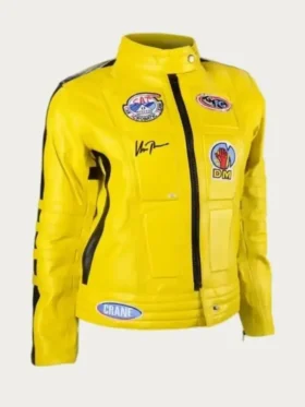 Kill Bill Uma Thurman Yellow Biker Jacket Front Look