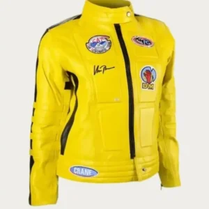 Kill Bill Uma Thurman Yellow Biker Jacket Front Look