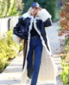 LA 2025 Elsa Hosk Black Shearling Leather Coat