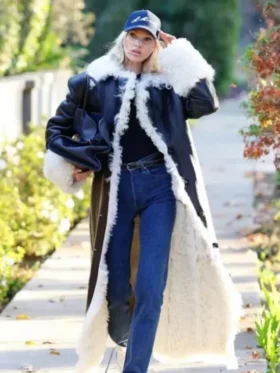 LA 2025 Elsa Hosk Black Shearling Leather Coat