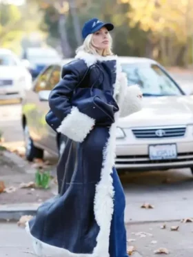 LA 2025 Elsa Hosk Black Shearling Leather Coat
