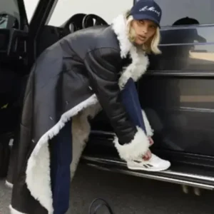 LA 2025 Elsa Hosk Black Shearling Leather Coat