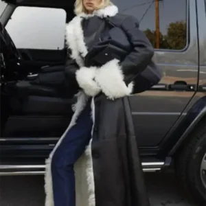 LA 2025 Elsa Hosk Black Shearling Leather Coat