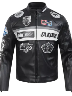 LA Kings Black Leather Jacket Side