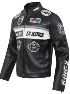 LA Kings Black Leather Jacket Back