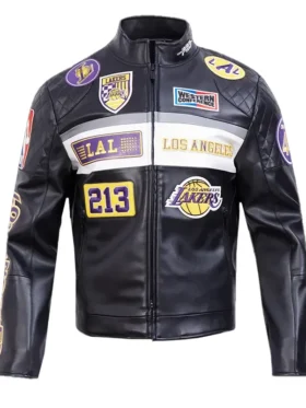 LA Lakers Black Leather Jacket Side
