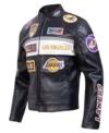LA Lakers Black Leather Jacket Back