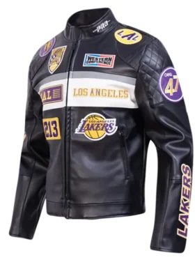 LA Lakers Black Leather Jacket Back