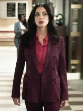 Law and Order S25 Odelya Halevi Maroon Blazer Front