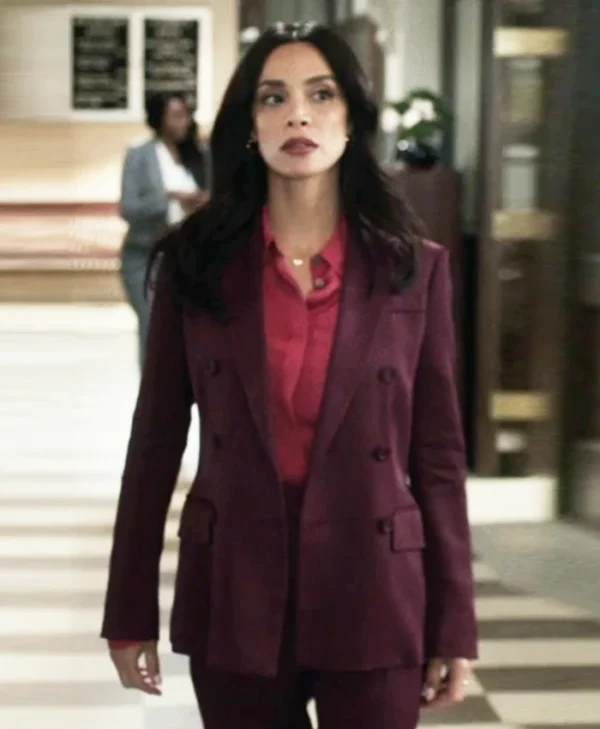 Law and Order S25 Odelya Halevi Maroon Blazer Front