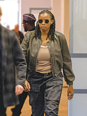 Maigret S01 Shaniqua Okwok Bomber Leather Jacket Side