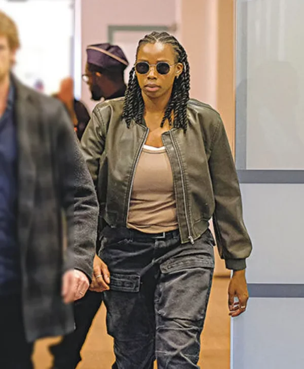 Maigret S01 Shaniqua Okwok Bomber Leather Jacket Side