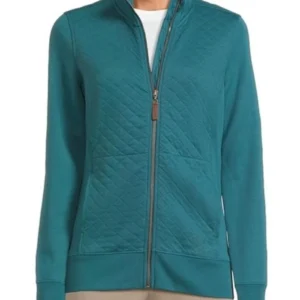 Matlock 2025 Kathy Bates Turquoise Quilted Jacket Front Look