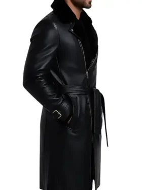 Men’s Black Shearling Leather Jacket Side look