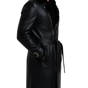 Men’s Black Shearling Leather Jacket Side look