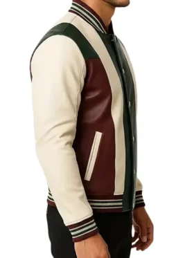 Men’s Green Maroon and Cream Varsity Jacket