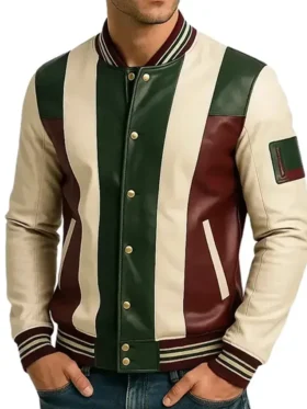 Men’s Green Maroon and Cream Varsity Jacket