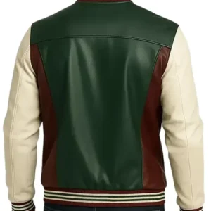 Men’s Green Maroon and Cream Varsity Jacket Back Look
