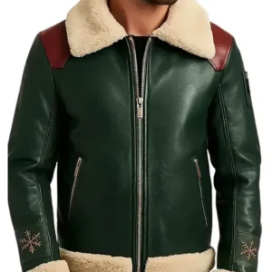 Men’s Green Shearling Leather Christmas Jacket