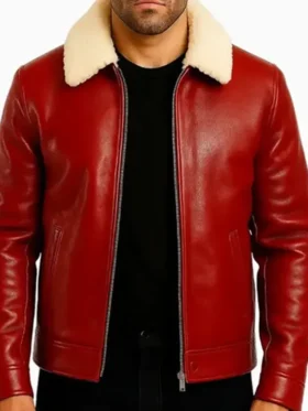 Men’s Red Shearling Leather Jacket