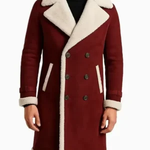 Men’s Red Shearling Long Coat Front Look