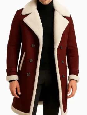 Men’s Red Shearling Long Coat Front Look