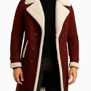 Men’s Red Shearling Long Coat Front Look