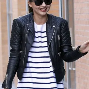 Miranda Kerr Quilted Leather Jacket Front Look