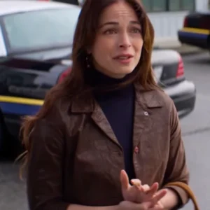 Murder in a Small Town S02 Kristin Kreuk Brown Leather Jacket Side