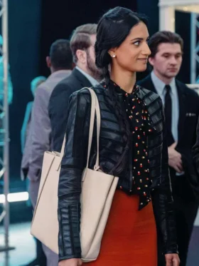 NCIS Tony and Ziva S01 Amita Suman Striped Leather Jacket Front