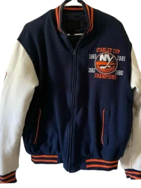NY Islanders Championship Blue Varsity Jacket Back