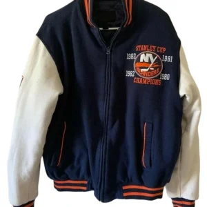 NY Islanders Championship Blue Varsity Jacket Back