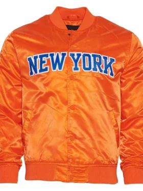 NY Knicks Orange Satin Jacket Back