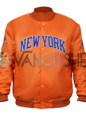 NY Knicks Orange Satin Jacket front