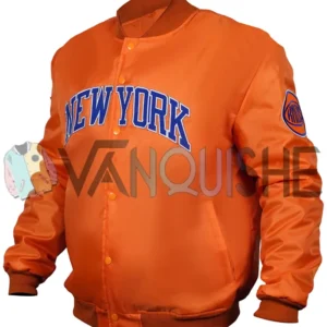 NY Knicks Orange Satin Jacket left