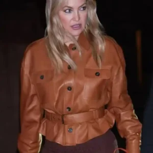 NYC 2025 Kate Hudson Brown Leather Jacket
