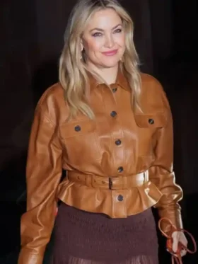 NYC 2025 Kate Hudson Brown Leather Jacket