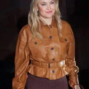 NYC 2025 Kate Hudson Brown Leather Jacket