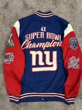 New York Giants Super Bowl Varsity Jacket Back Look