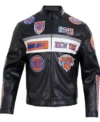 New York Knicks Black Moto Leather Jacket Side