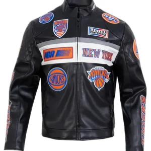 New York Knicks Black Moto Leather Jacket Side