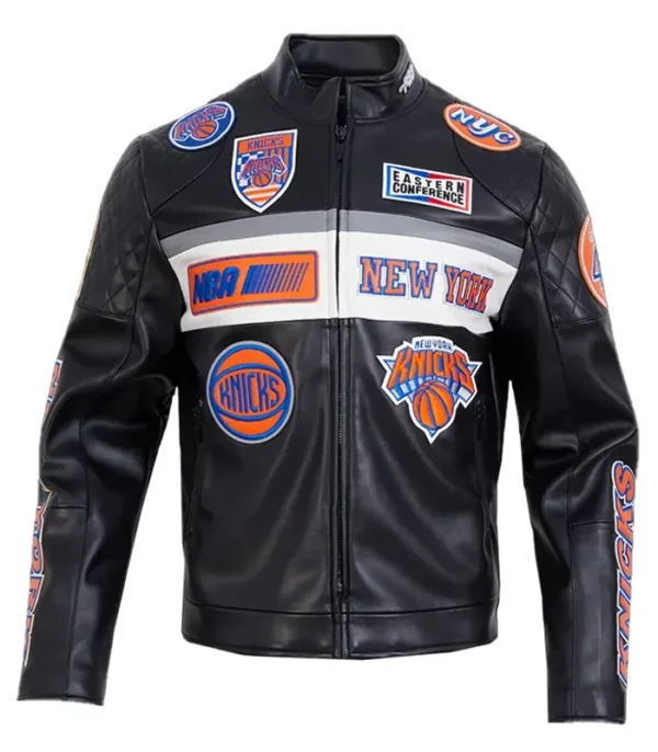 New York Knicks Black Moto Leather Jacket Side