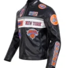 New York Knicks Black Moto Leather Jacket Back