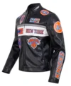 New York Knicks Black Moto Leather Jacket Back