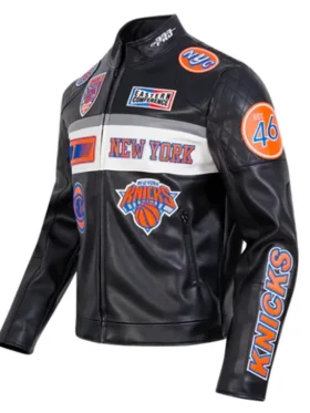 New York Knicks Black Moto Leather Jacket Back