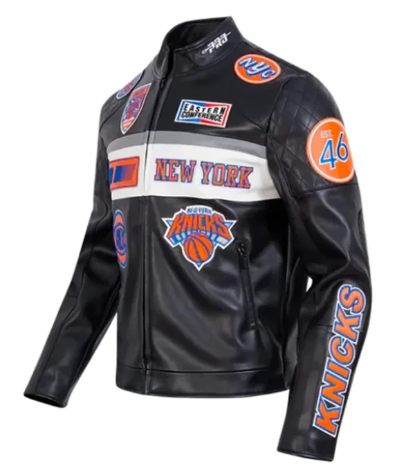 New York Knicks Black Moto Leather Jacket Back