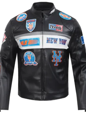 New York Mets Black Leather Jacket Side