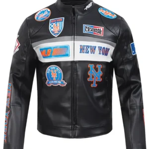 New York Mets Black Leather Jacket Side