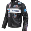New York Mets Black Leather Jacket Back