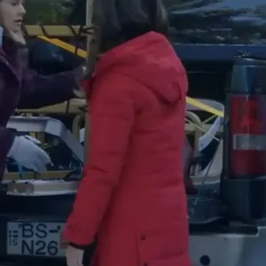 Nichole Sakura The Finnish Line 2024 Red Hooded Jacket Back Look